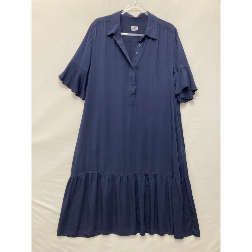 Chico's Tiered Midi Dress size 16 Navy Soft Comfy Relax Pockets Preppy